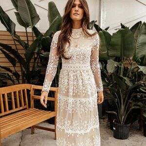 Floral Lace overlay Long Sleeve Dress